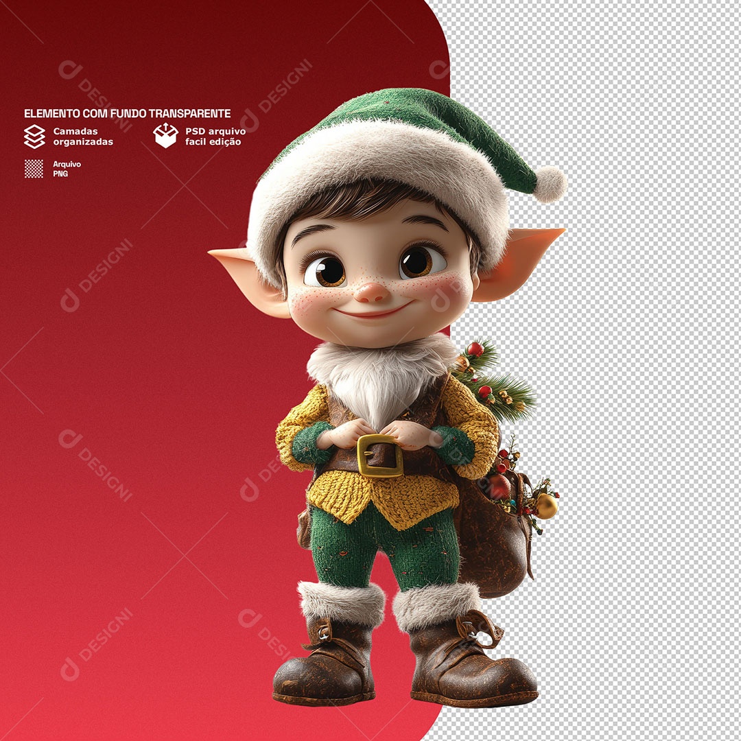 Personagem 3D Duende Natalino Para Composição PSD