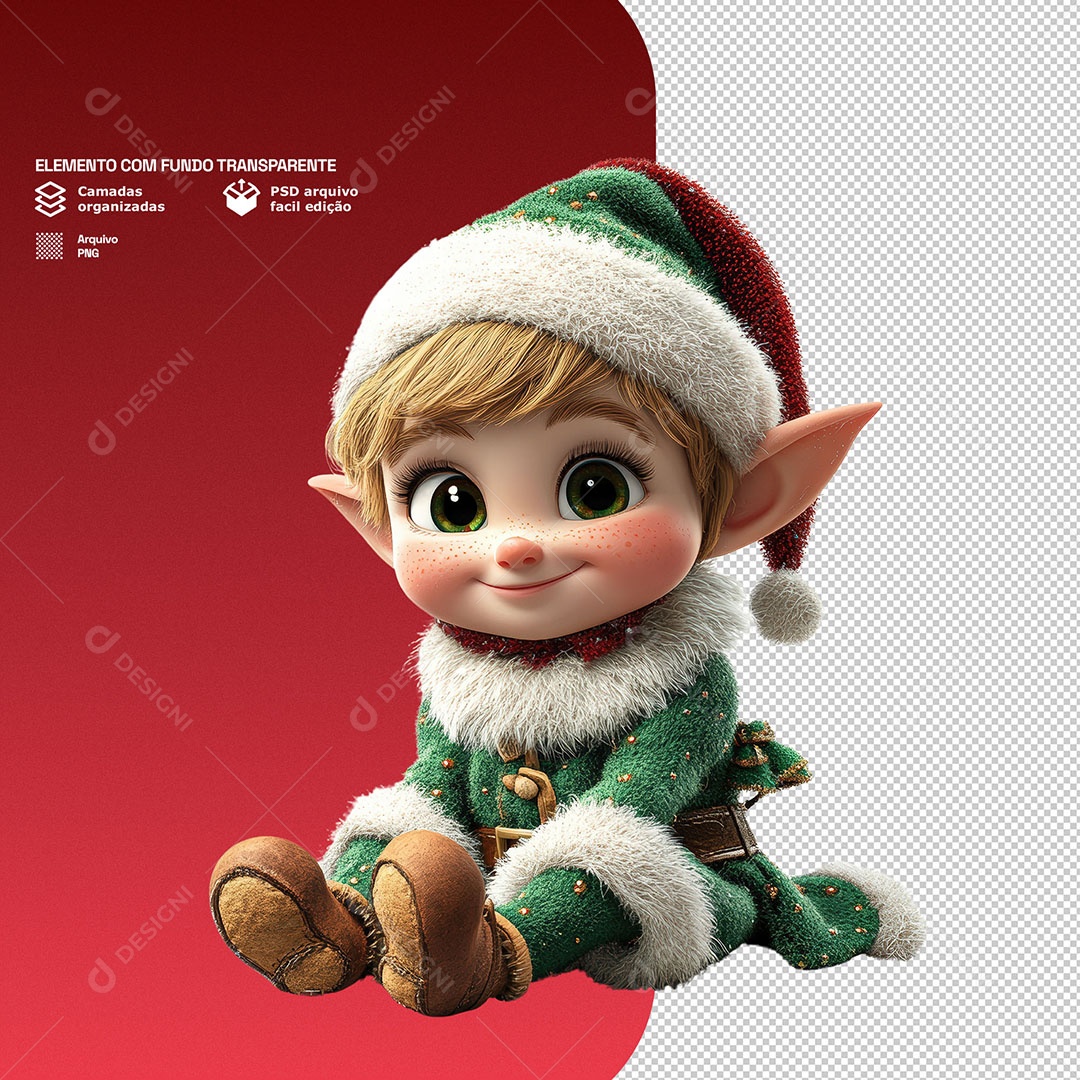 Personagem 3D Duende Natalino Para Composição PSD