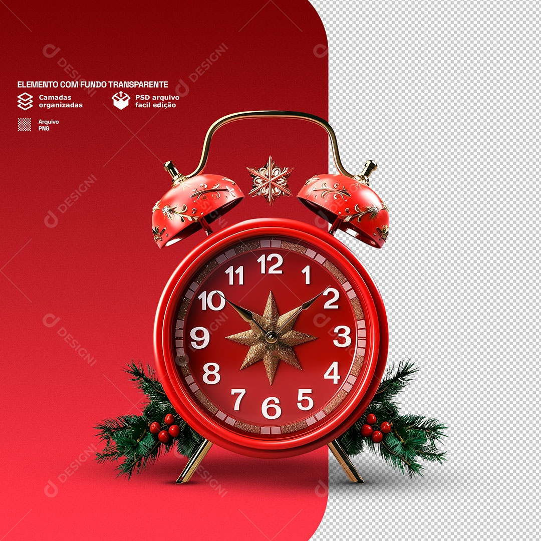 Elemento 3D Relógio de Natal Para Composição PSD