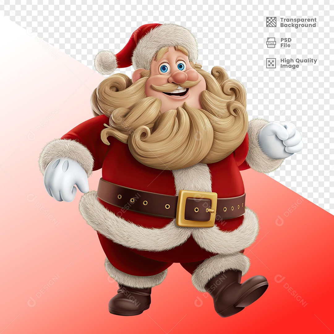 Personagem 3D Papai Noel Feliz Sorridente para Composição PSD