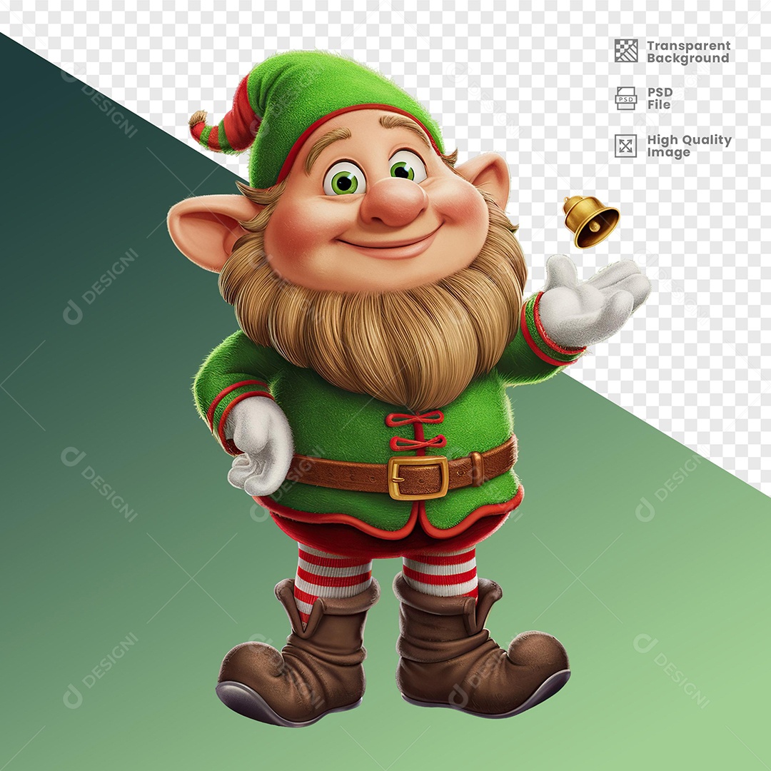 Personagem 3D Duende de Natal para Composição PSD