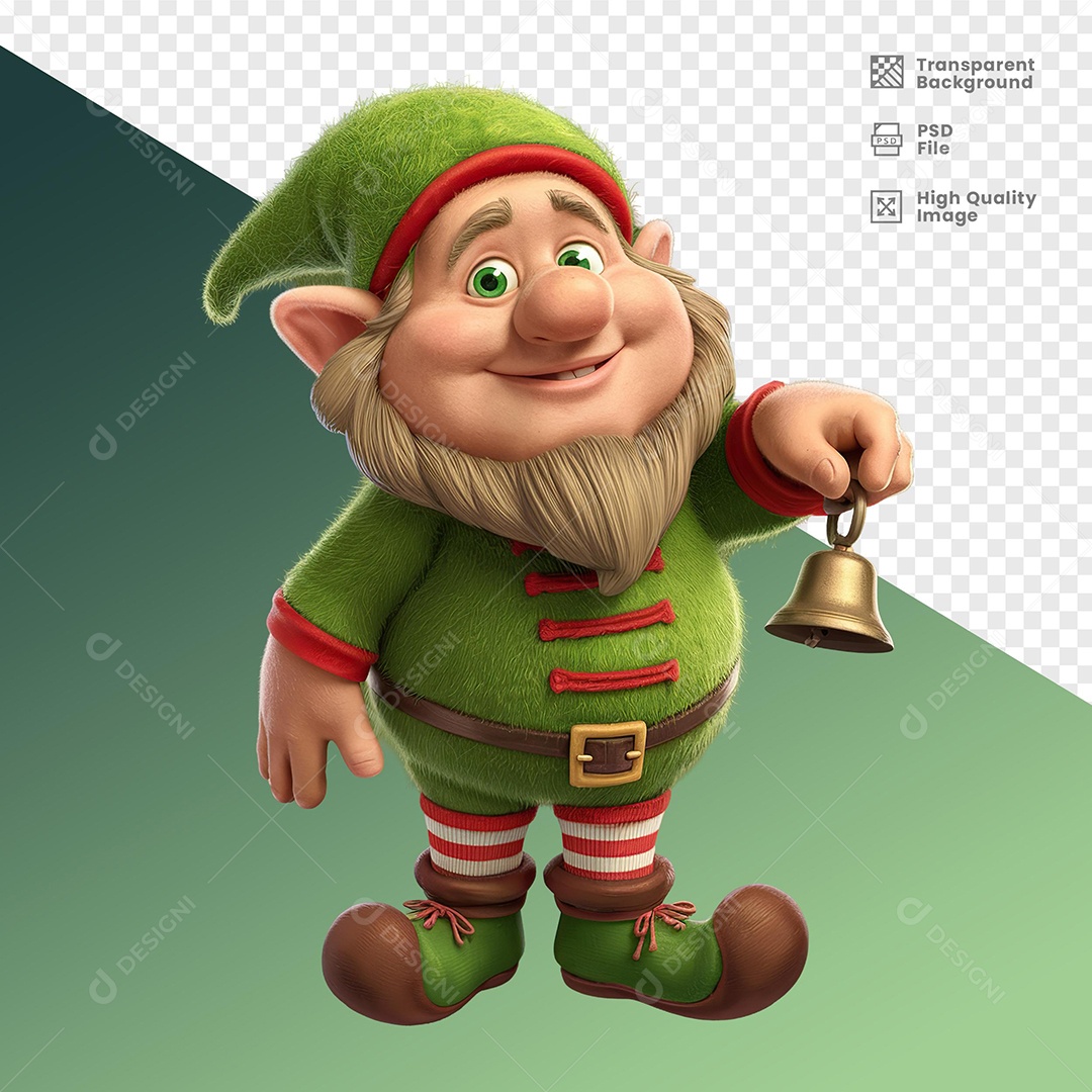 Personagem 3D Duende de Natal para Composição PSD