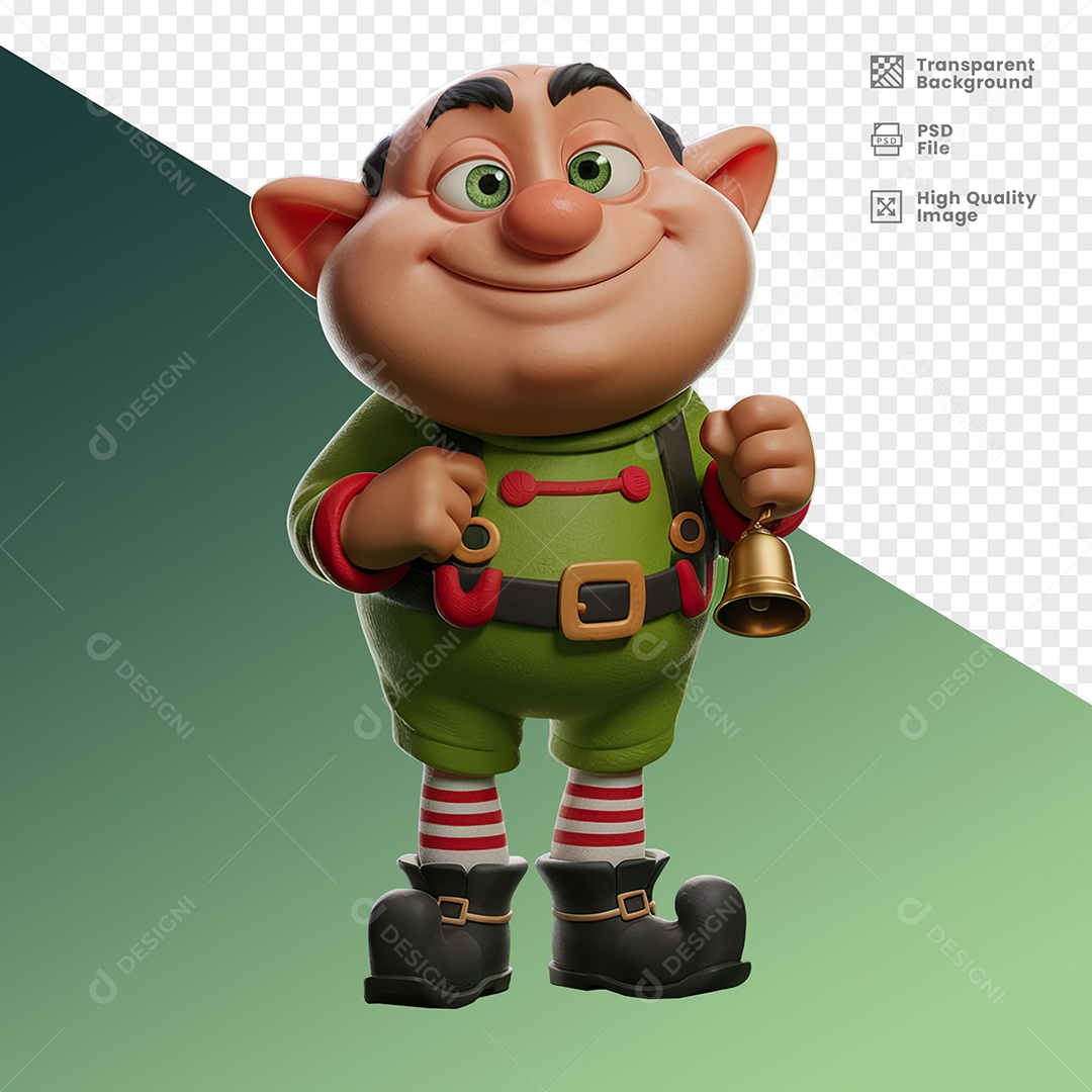 Personagem 3D Duende de Natal Feliz Para Composição PSD