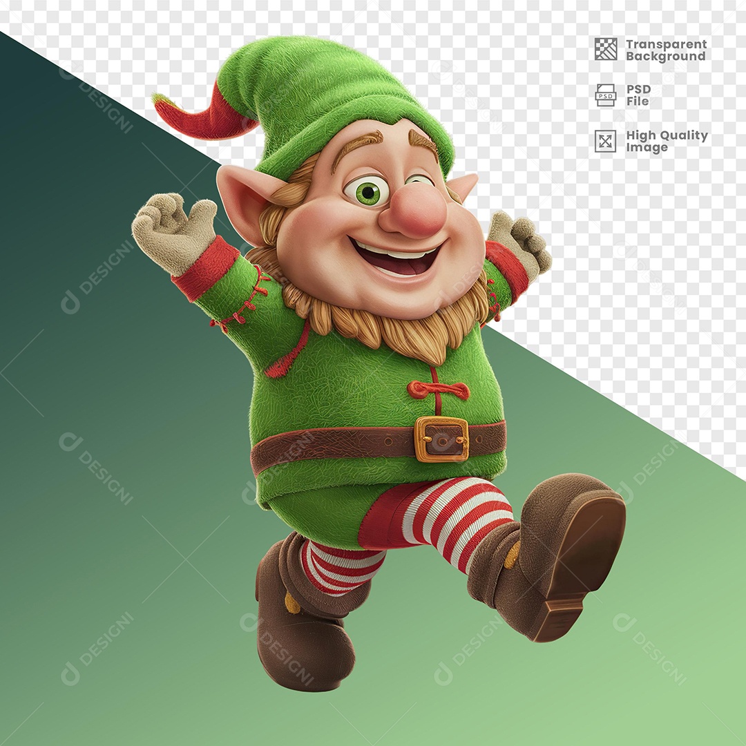 Personagem 3D Duende de Natal Feliz Para Composição PSD