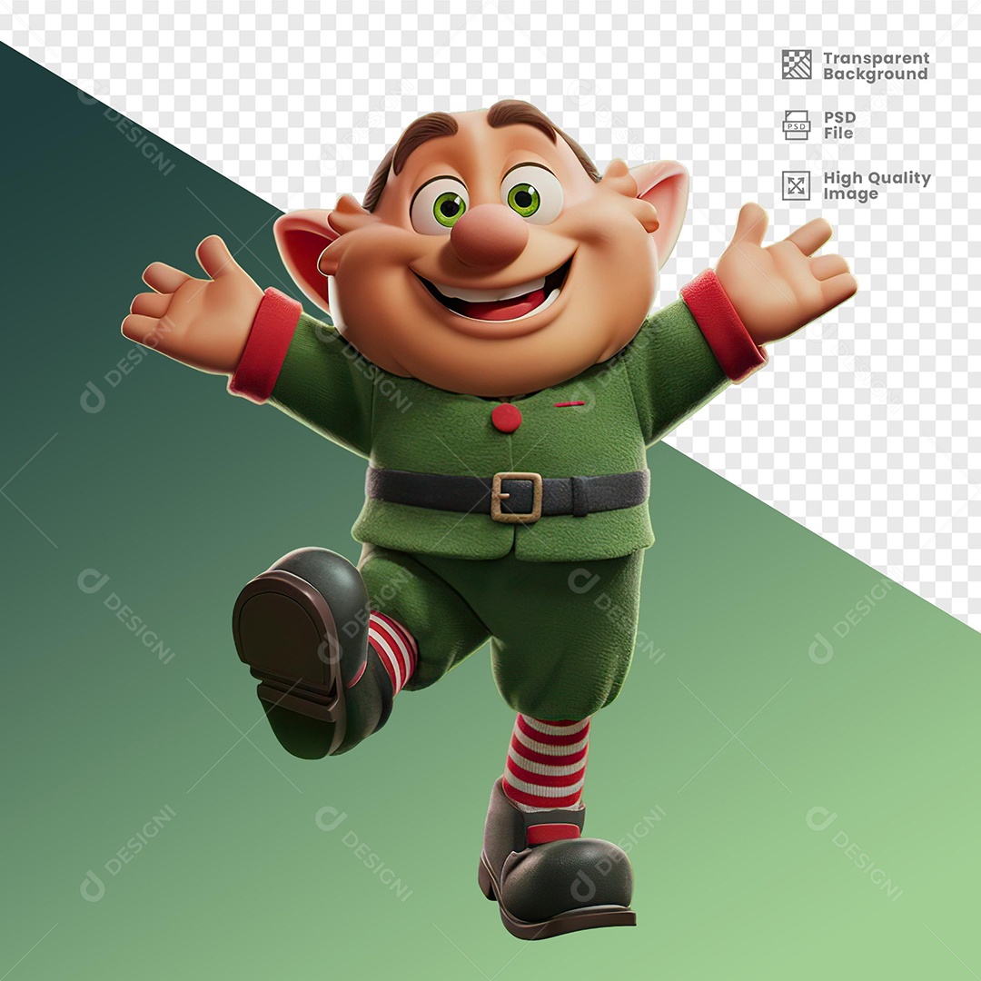 Personagem 3D Duende de Natal Feliz Sorridente Para Composição PSD
