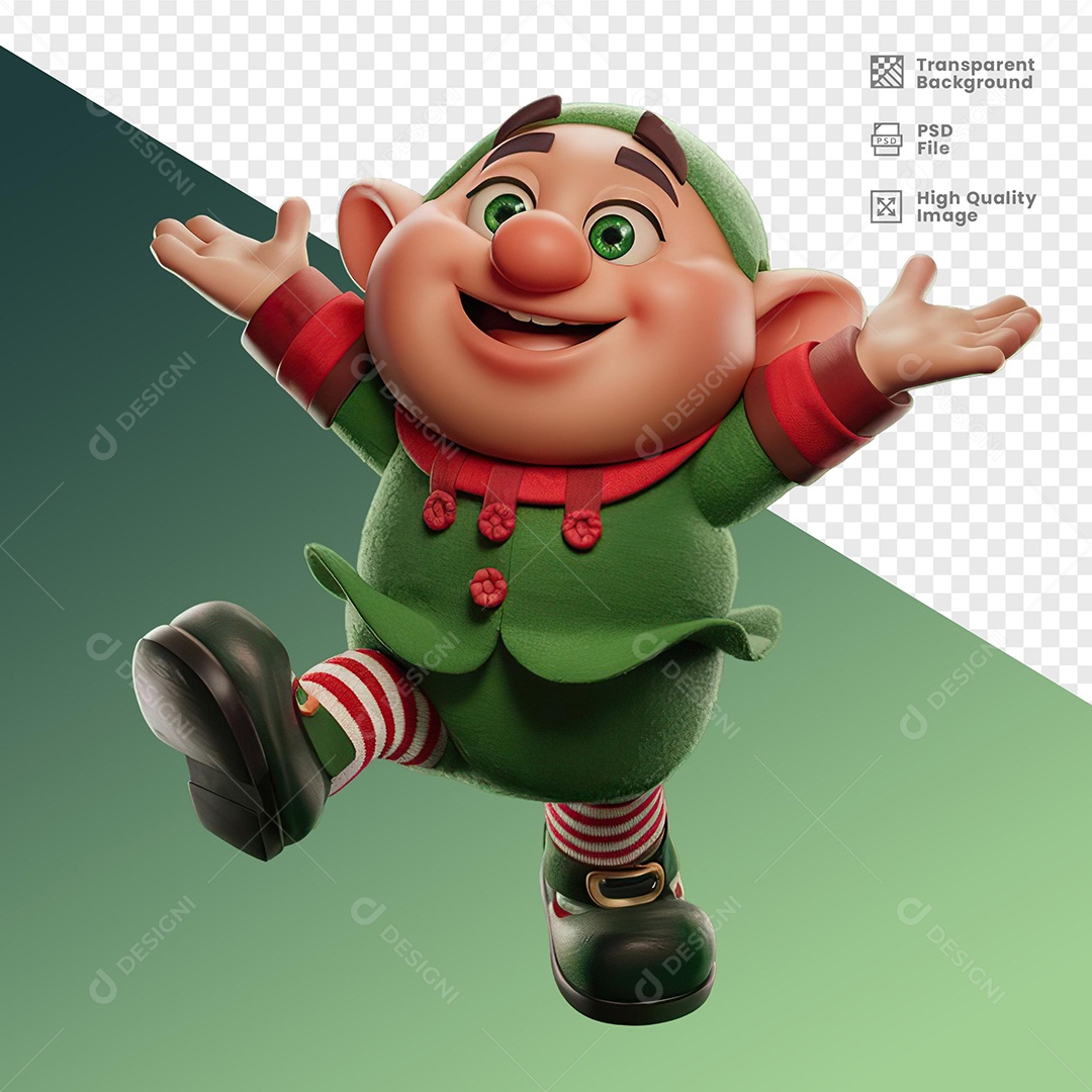 Personagem 3D Duende de Natal Feliz Para Composição PSD