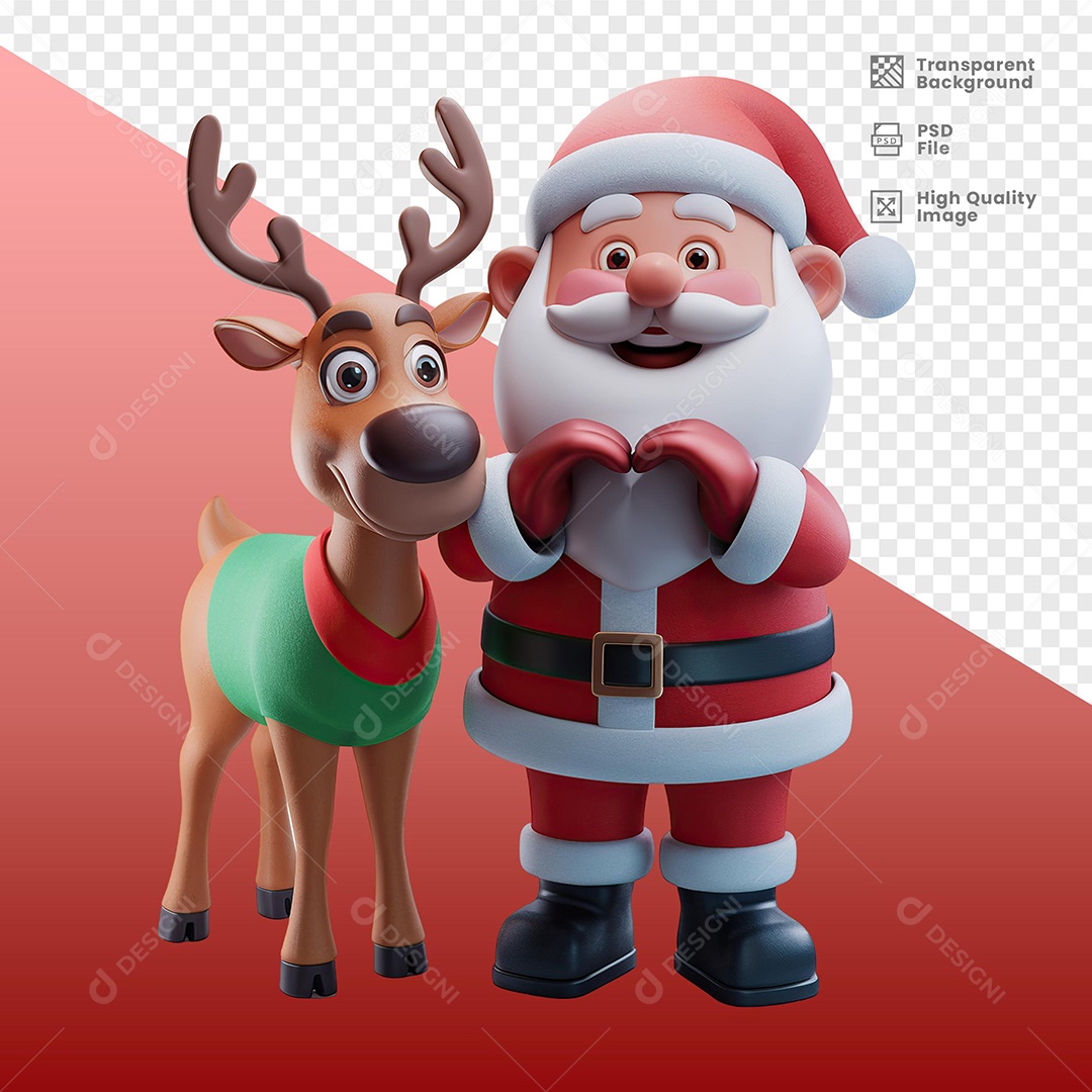 Personagem Papai Noel Feliz Sorridente com Presente Elemento 3D para Composição PSD