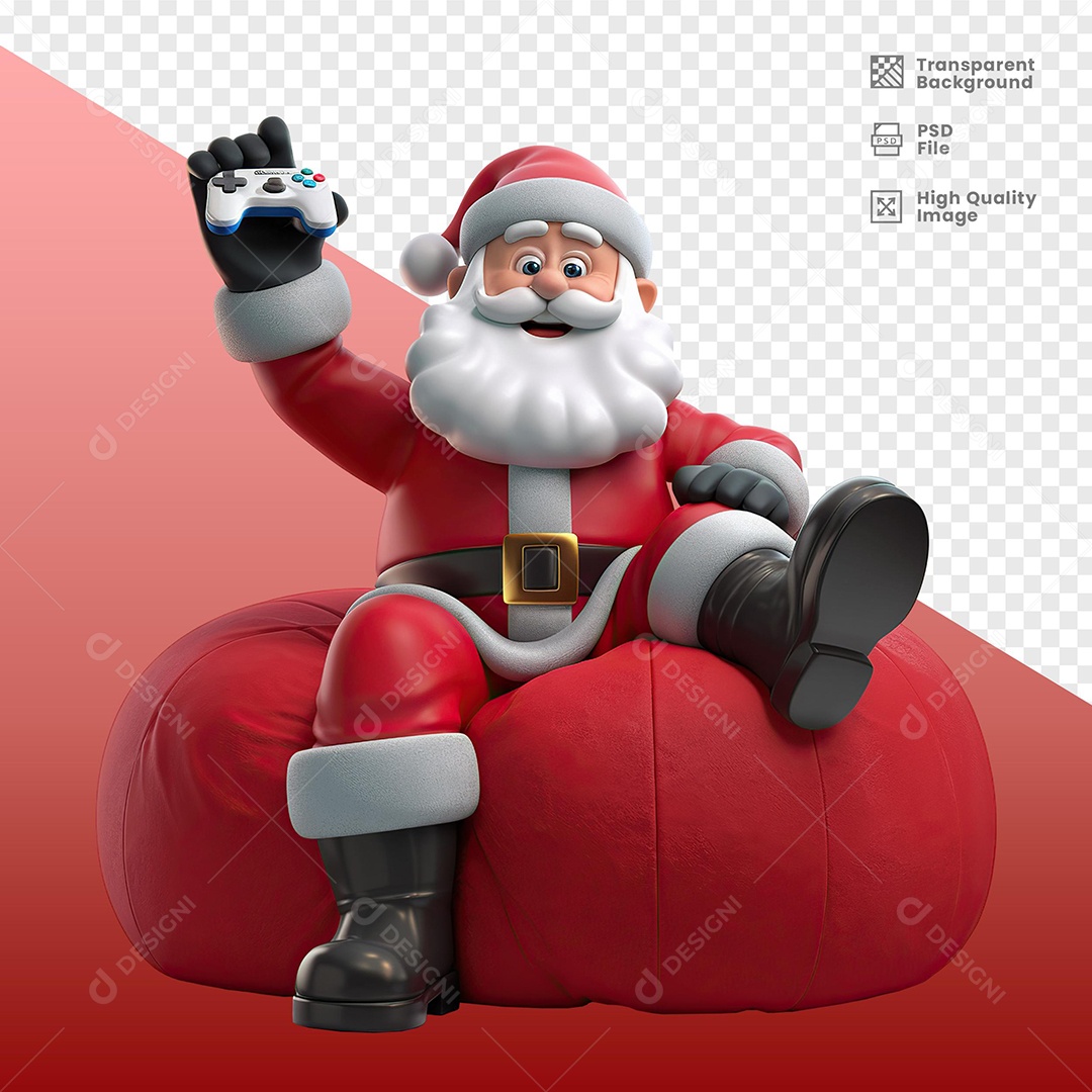 Papai Noel Segurando Controle de Vídeo Game Elemento 3D Para Composição PSD