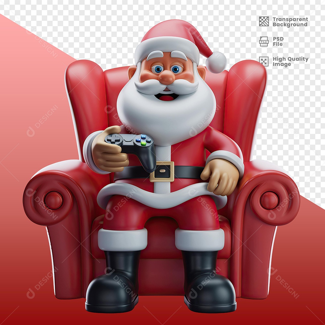 Papai Noel Segurando Controle de Vídeo Game Elemento 3D Para Composição PSD