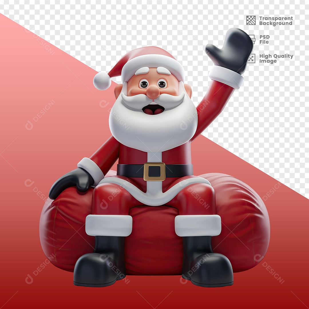 Papai Noel Sentado em Puff Elemento 3D Para Composição PSD