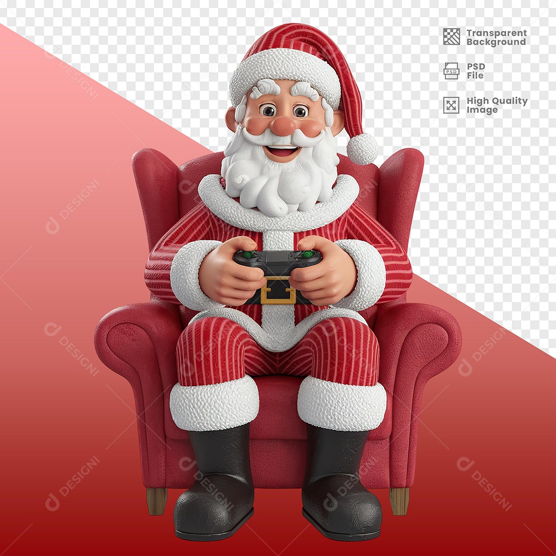 Personagem Papai Noel Jogando Video Game Elemento 3D Para Composição PSD