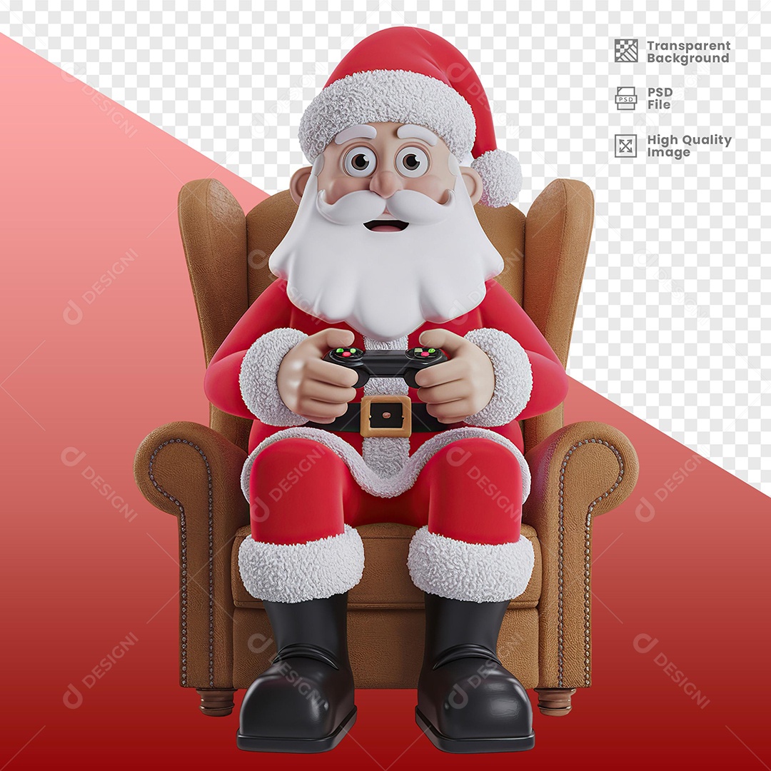 Papai Noel Jogando Video Game Elemento 3D Para Composição PSD