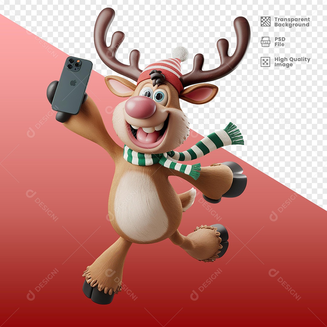 Happy reindeer Holding Mobile 3D Element For PSD Composition