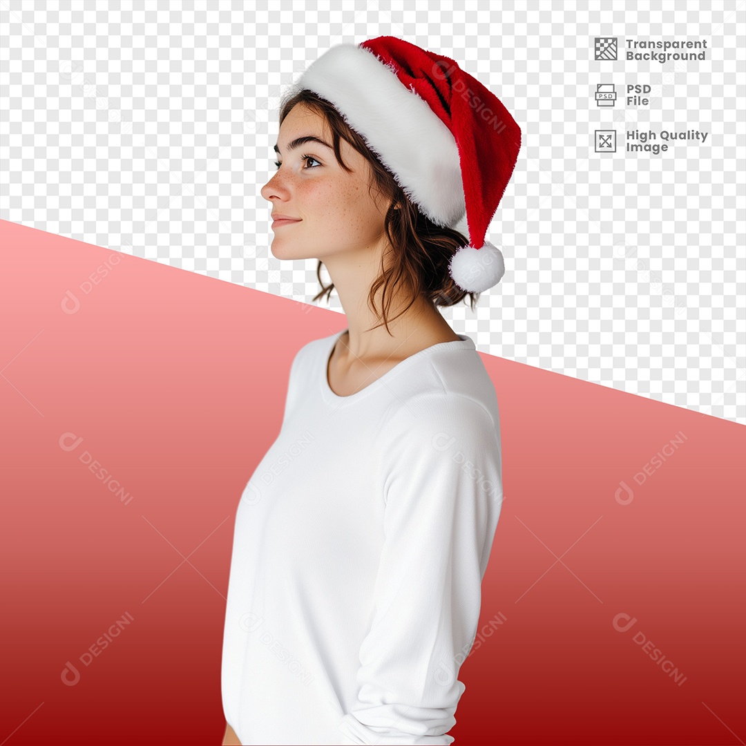 Mulher Usando Gorro de Natal Elemento 3D para Composição PSD