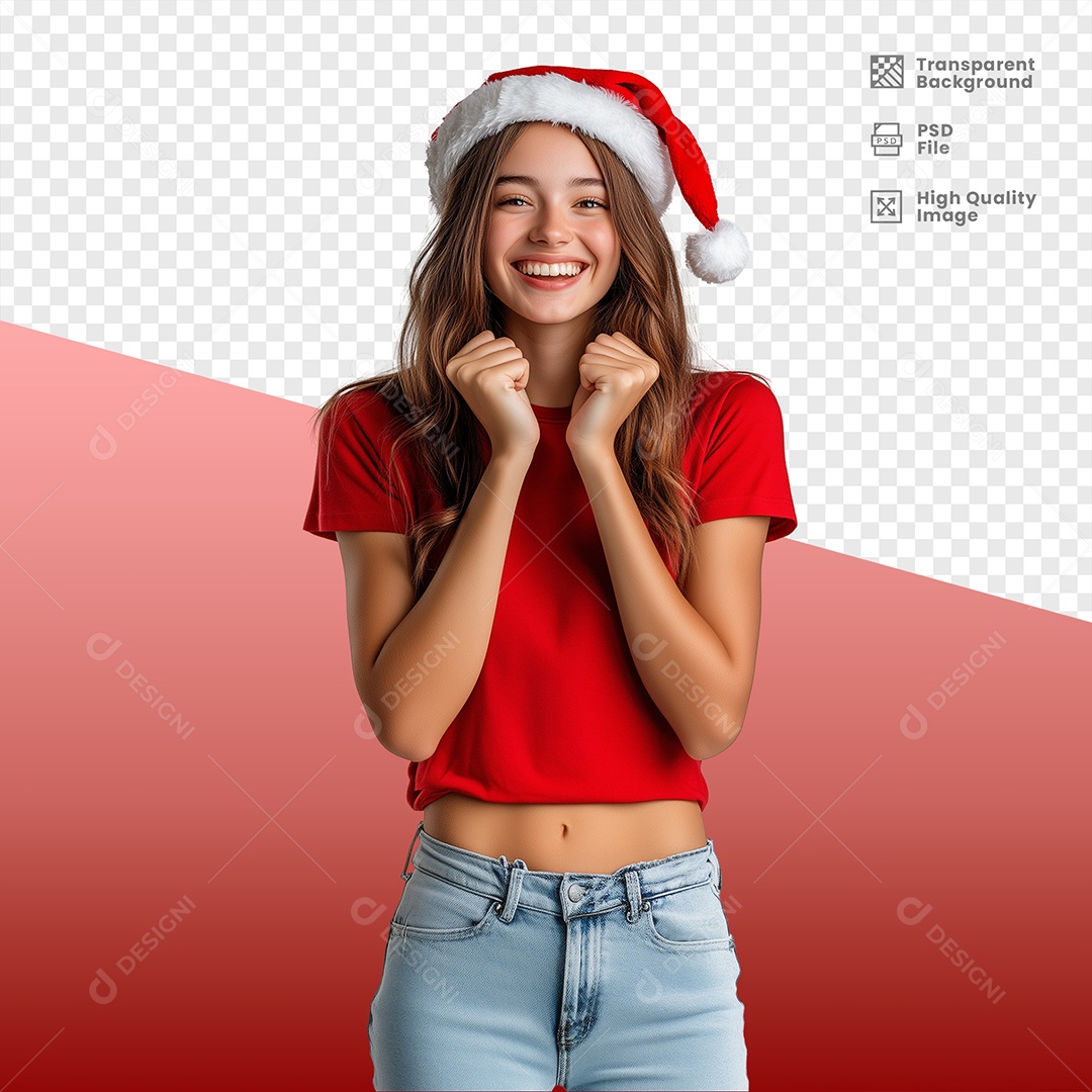 Jovem Feliz Usando Gorro de Natal Elemento 3D para Composição PSD