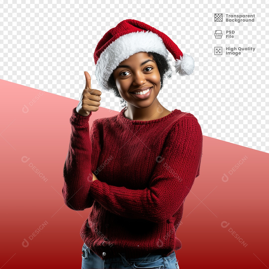 Mulher Sorridente Usando Gorro de Natal Elemento 3D para Composição PSD