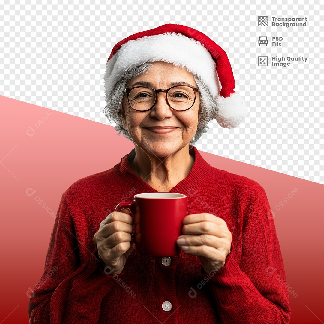Senhora Segurando Xícara de Café Usando Gorro de Natal Elemento 3D para Composição PSD