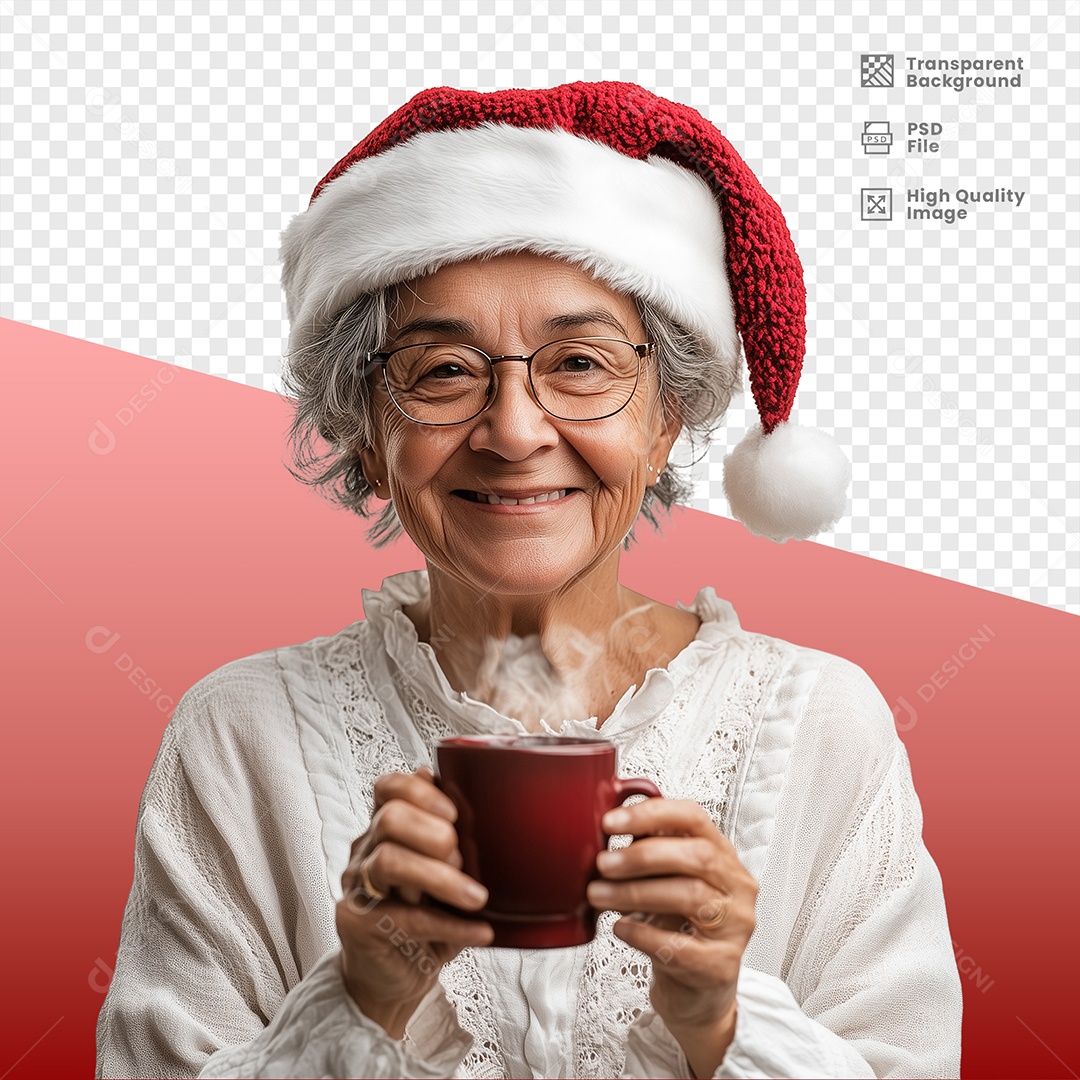 Madam Holding Coffee Mask Using Christmas Rice 3D Element for PSD Composition