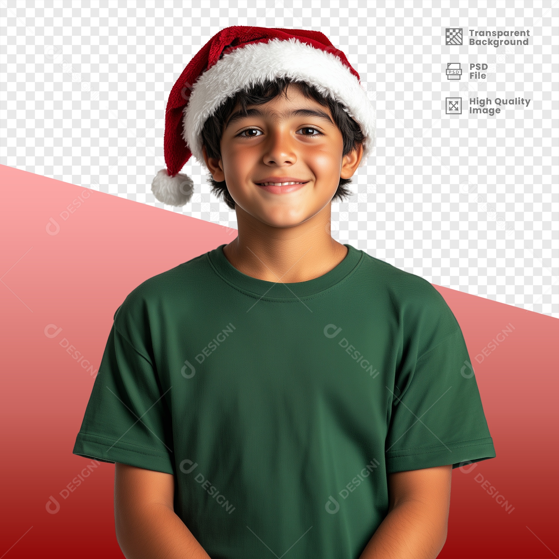 Criança Feliz Usando Gorro de Natal Elemento 3D para Composição PSD
