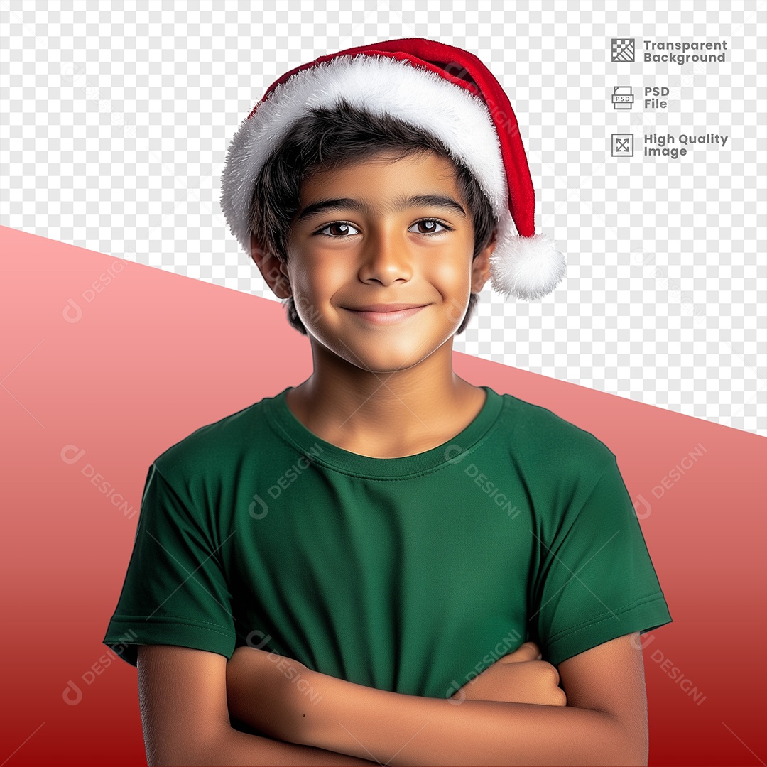 Criança Feliz Usando Gorro de Natal Elemento 3D para Composição PSD