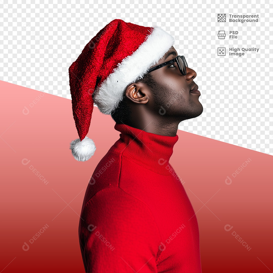 Homem Feliz Usando Gorro de Natal Elemento 3D para Composição PSD