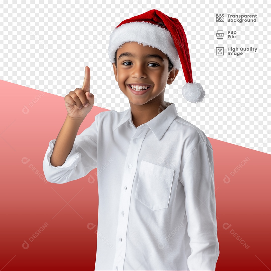 Criança Feliz Usando Gorro de Natal Elemento 3D para Composição PSD