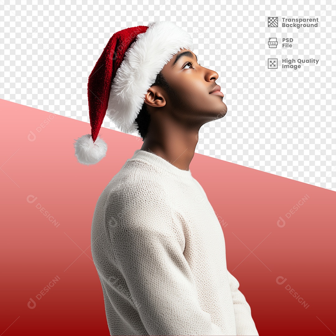 Jovem Feliz Usando Gorro de Natal Elemento 3D para Composição PSD