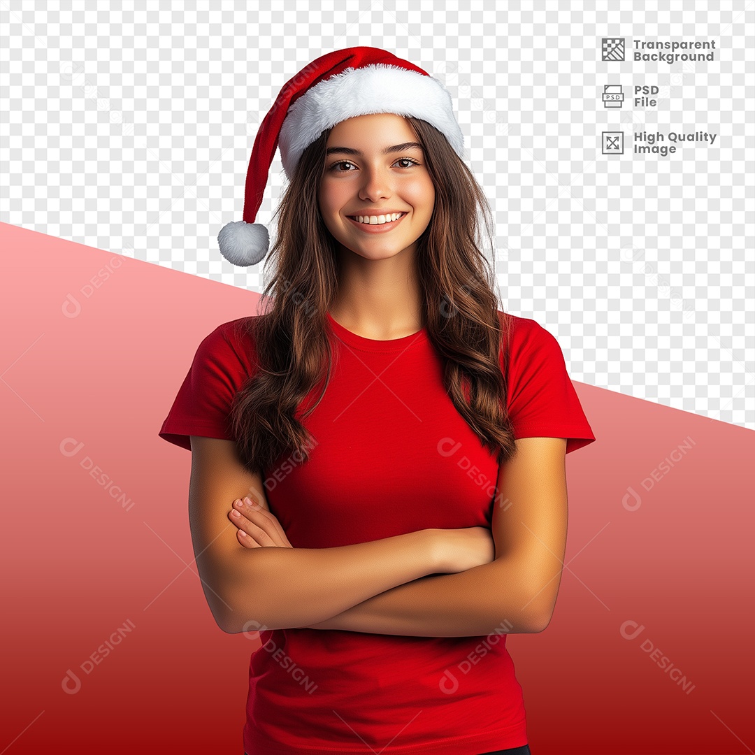 Jovem Sorridente de Braços Cruzador Usando Gorro de Natal Elemento 3D para Composição PSD