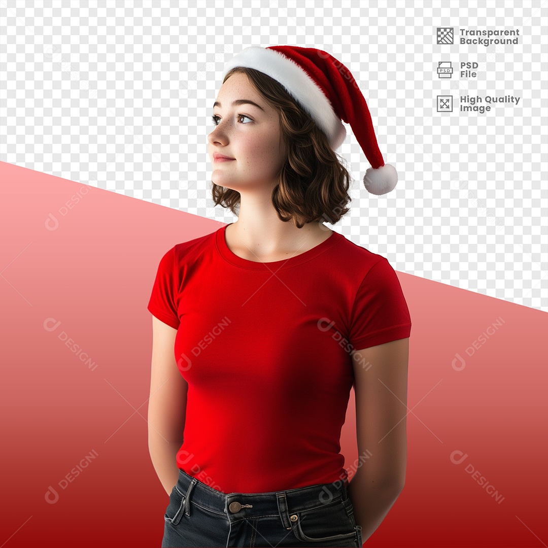 Jovem Feliz Usando Gorro de Natal Elemento 3D para Composição PSD