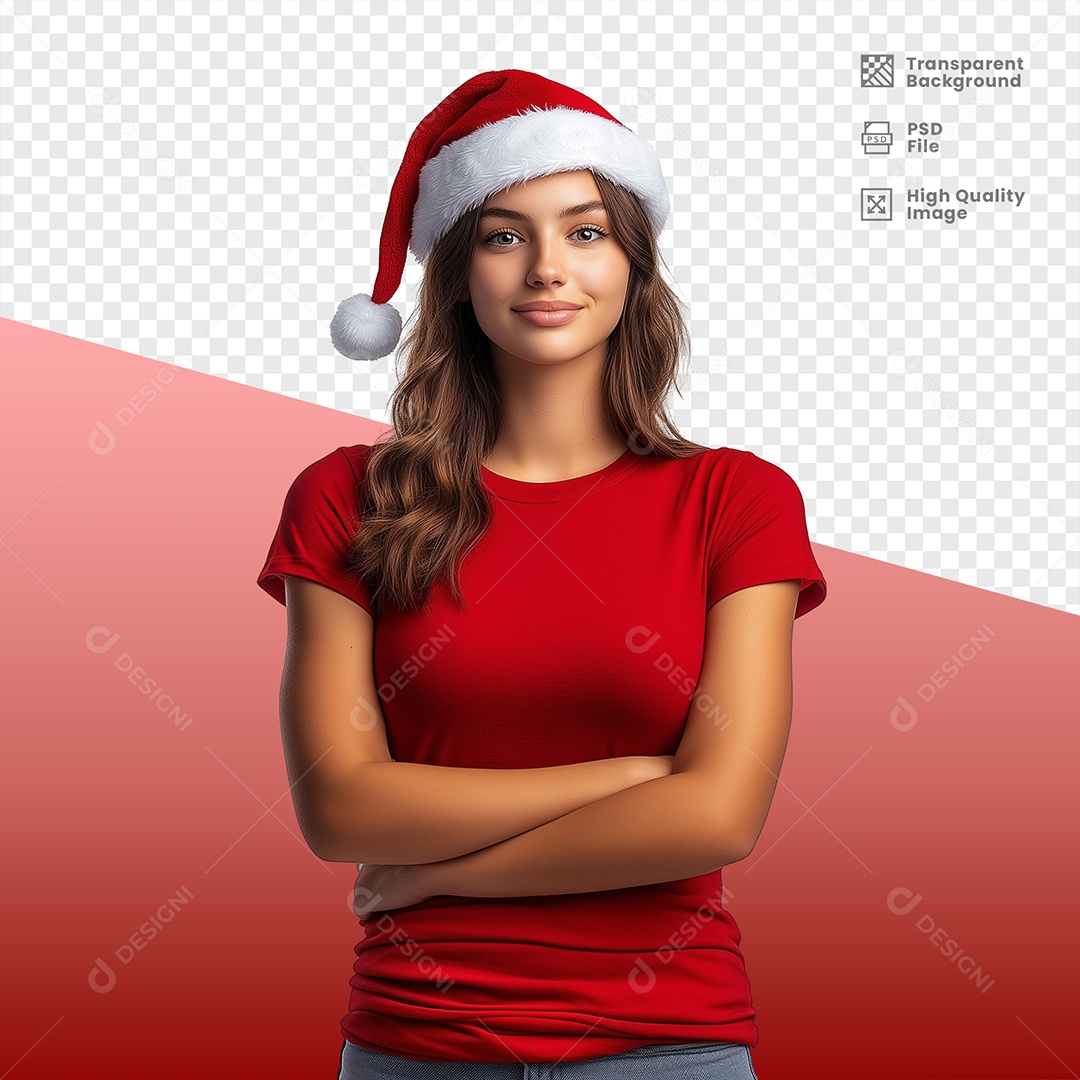 Jovem Feliz de Braços Cruzados Usando Gorro de Natal Elemento 3D para Composição PSD