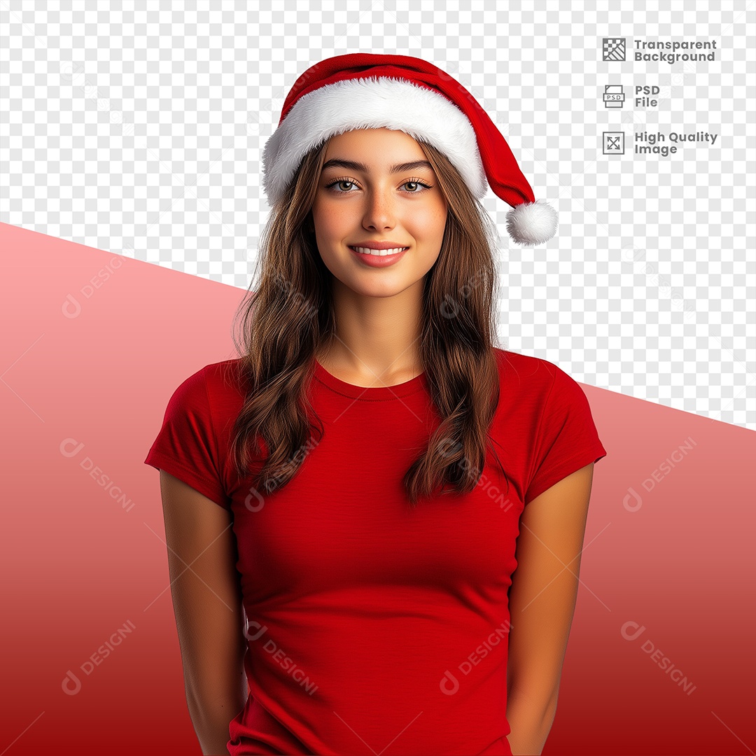Jovem Feliz Usando Gorro de Natal Elemento 3D para Composição PSD