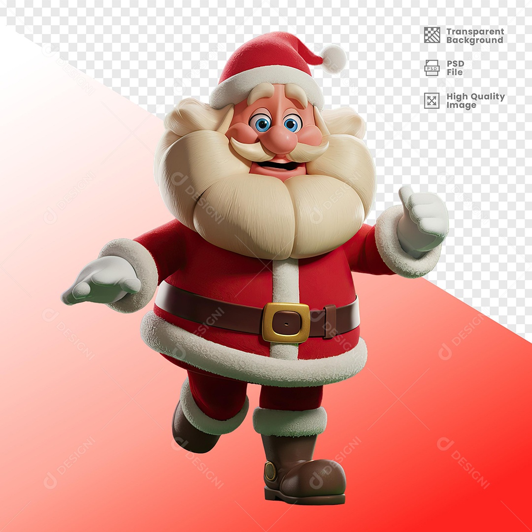 Personagem Papai Noel Feliz Elemento 3D para Composição PSD