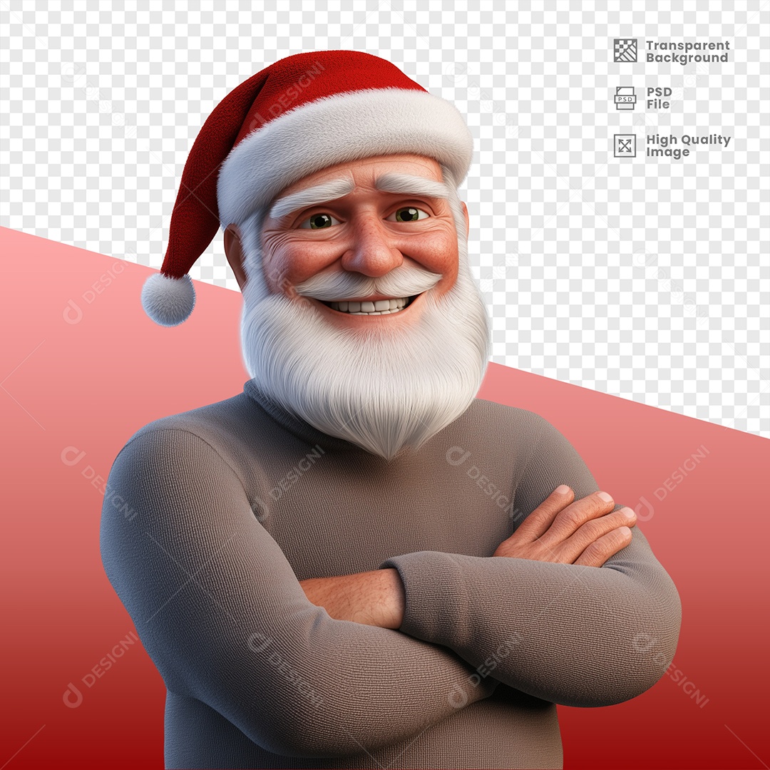 Character of Santa Claus Smiling of Cross Arms 3D Element for PSD Composition