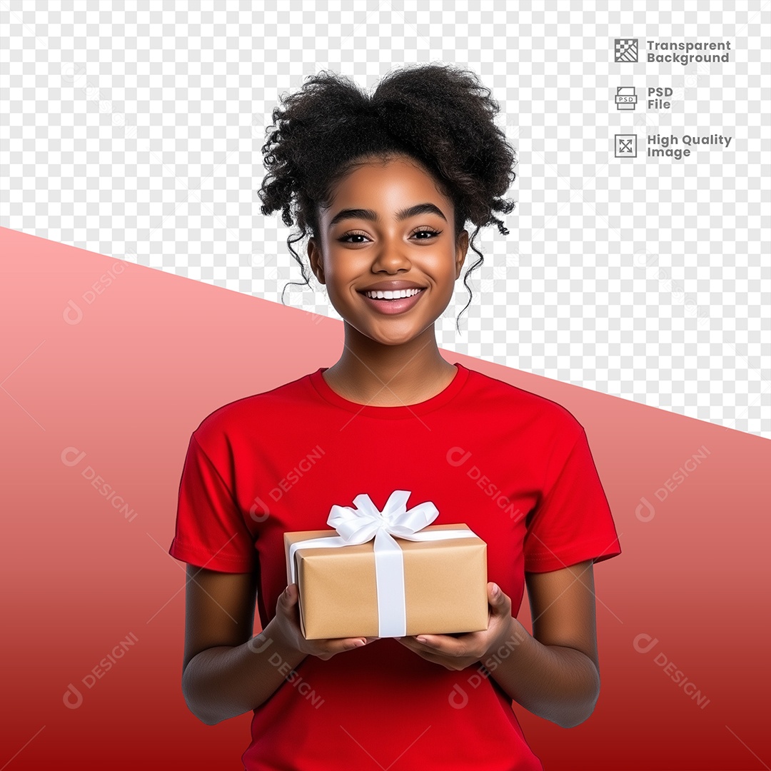 Mulher Sorridente Segurando Presente Elemento 3D para Composição PSD