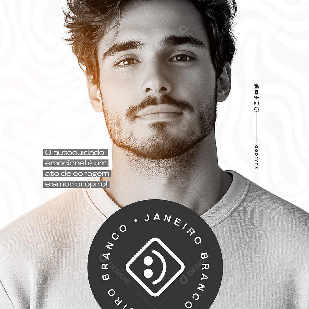 Janeiro Branco O Autocuidado Emocional Social Media PSD Editável