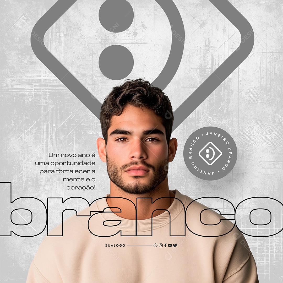 Janeiro Branco Fortaleça a Mente e o Coração Social Media PSD Editável