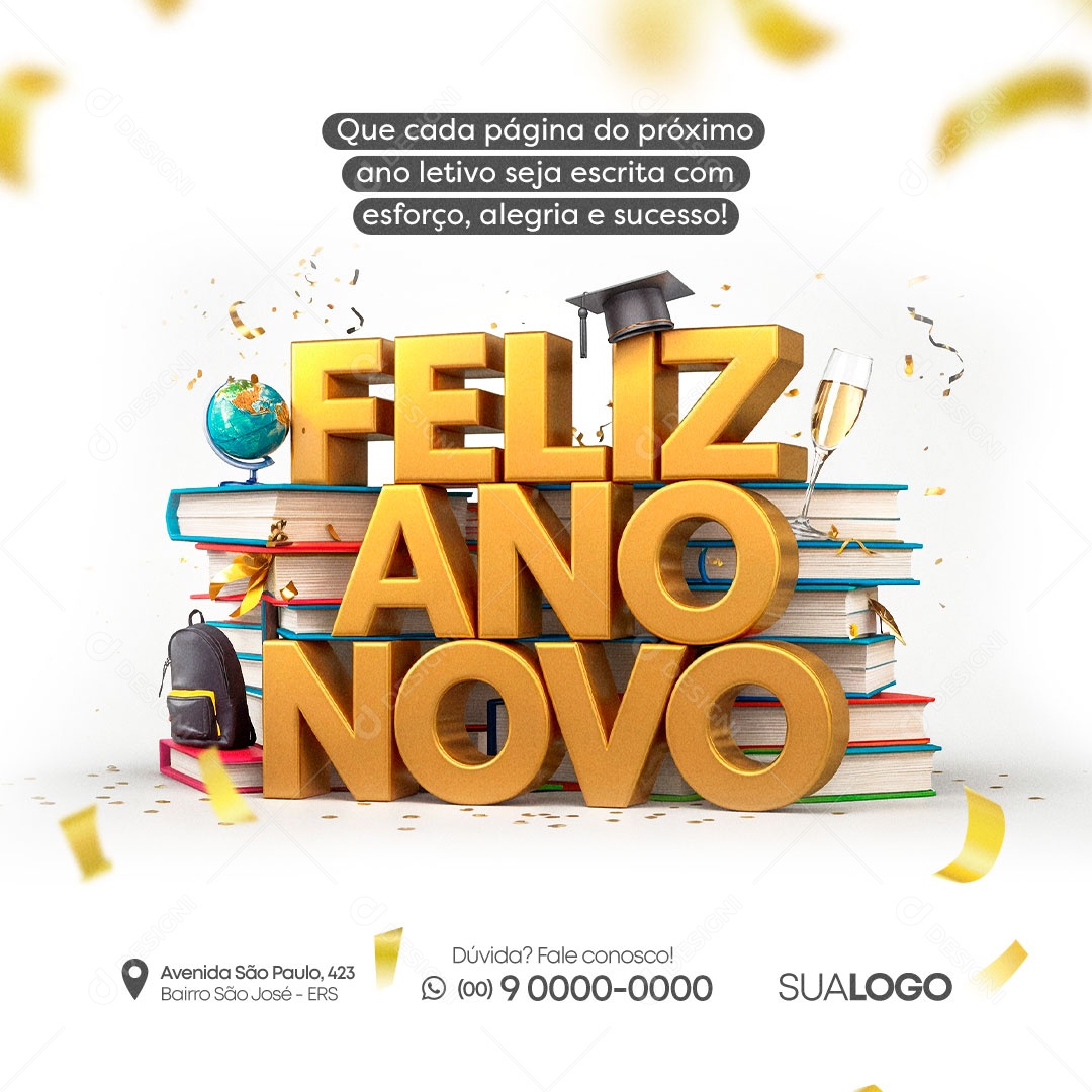 Feliz Ano Novo 01 de Janeiro Social Media PSD Editável