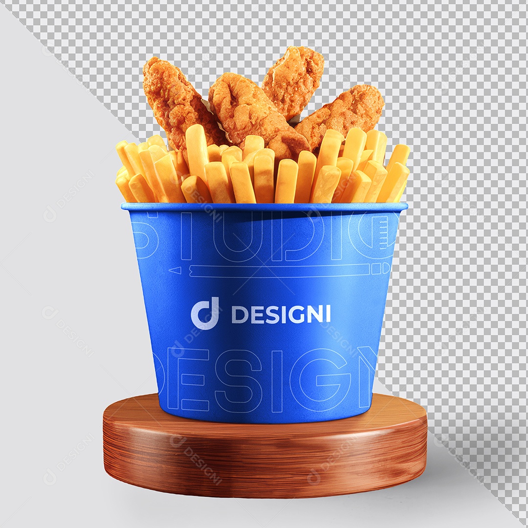 Mockup Balde de Batata Frango com Batatas Fritas PSD Editável