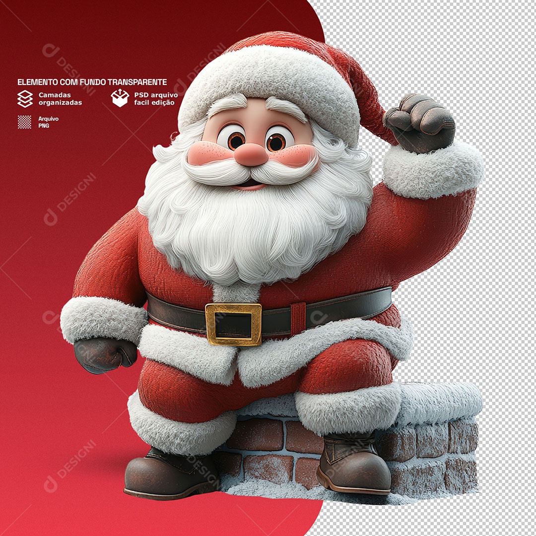 Personagem 3D Papai Noel Com uma Rena Para Composição PSD