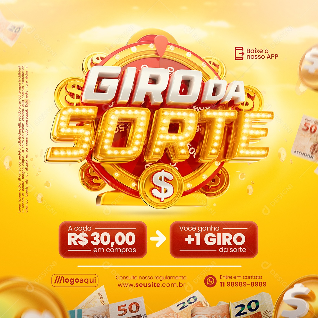 Giro da Sorte Você Ganha Social Media PSD Editável