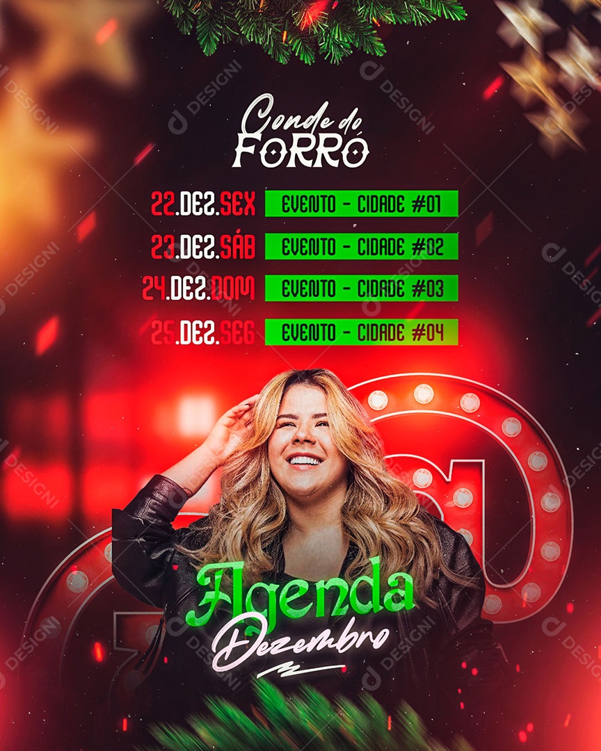 Flyer Agenda de Shows Dezembro Natal Feed Social Media PSD Editável