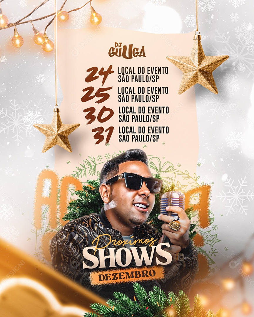 Flyer Próximos Shows Dezembro Natal Feed Social Media PSD Editável