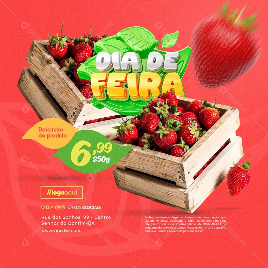 Dia de Feira Hortifruti Morango Social Media PSD Editável
