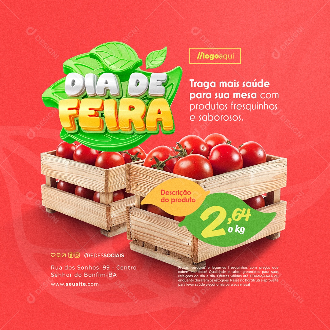 Dia de Feira Hortifruti Traga Mais Saúde para Sua Mesa Social Media PSD Editável