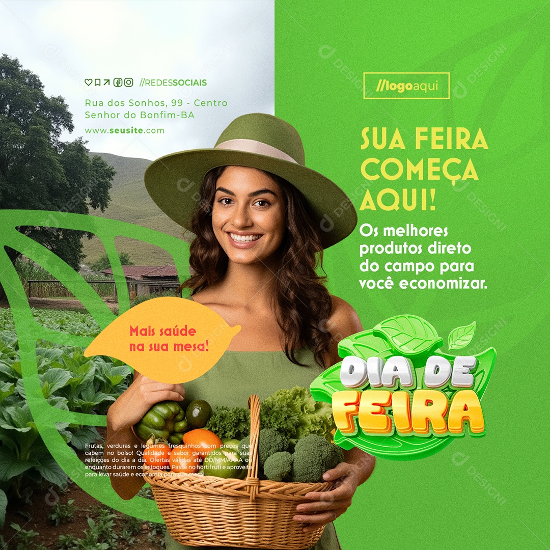 Dia de Feira Hortifruti Sua Feira Começa Aqui Social Media PSD Editável
