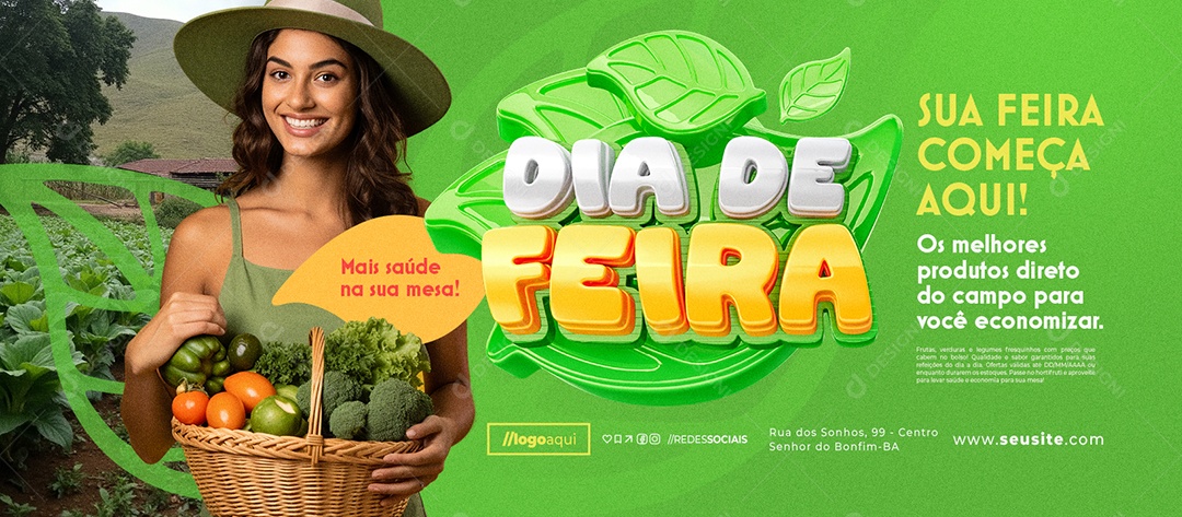 Banner Dia de Feira Hortifruti Sua Feira Começa Aqui Social Media PSD Editável