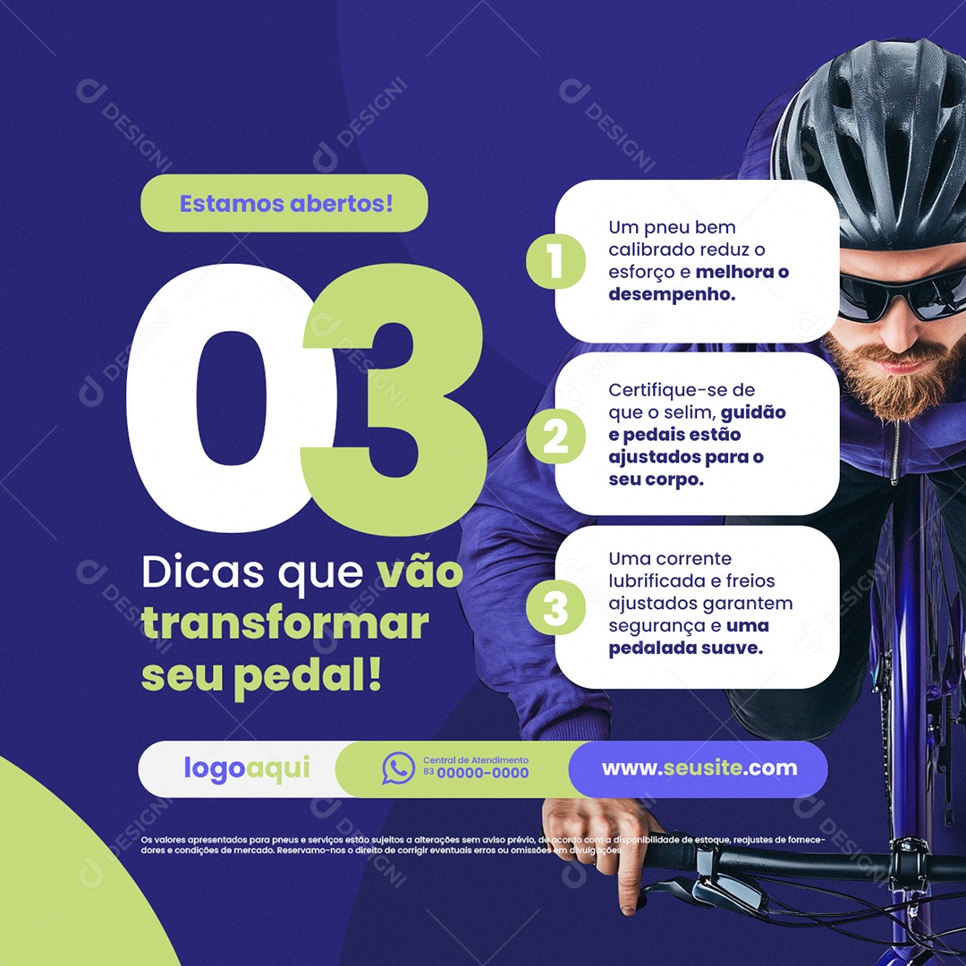 Bicicletaria Estamos Abertos Três Dicas Social Media PSD Editável