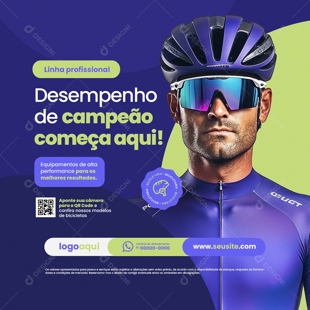 Bicicletaria Desempenho de Campeão Começa Aqui Social  Media PSD Editável