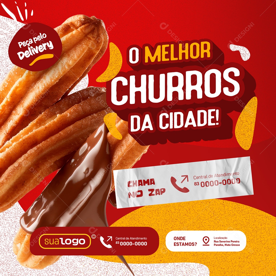 Fast Food O Melhor Churros da Cidade Chama no Zap Social Media PSD Editável
