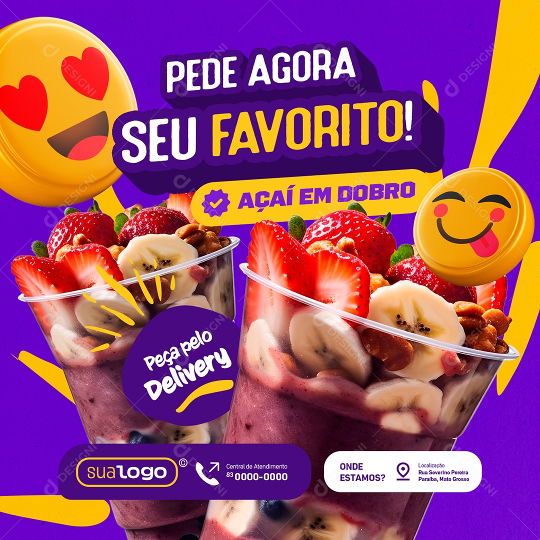 Fast Food Pede Agora seu Favorito Açaí em Dobro Social Media PSD Editável